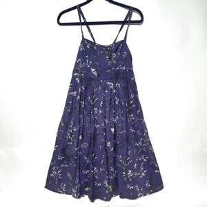 Gap Sundress Women L Blue Floral Butterfly Linen Blend Empire Waist Cottagecore
